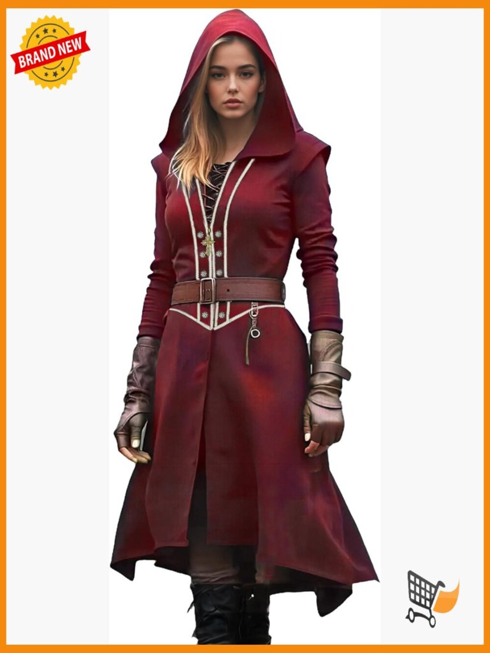 Long Hooded Gothic Medieval Jacket Warrior Costume Steampunk Coat